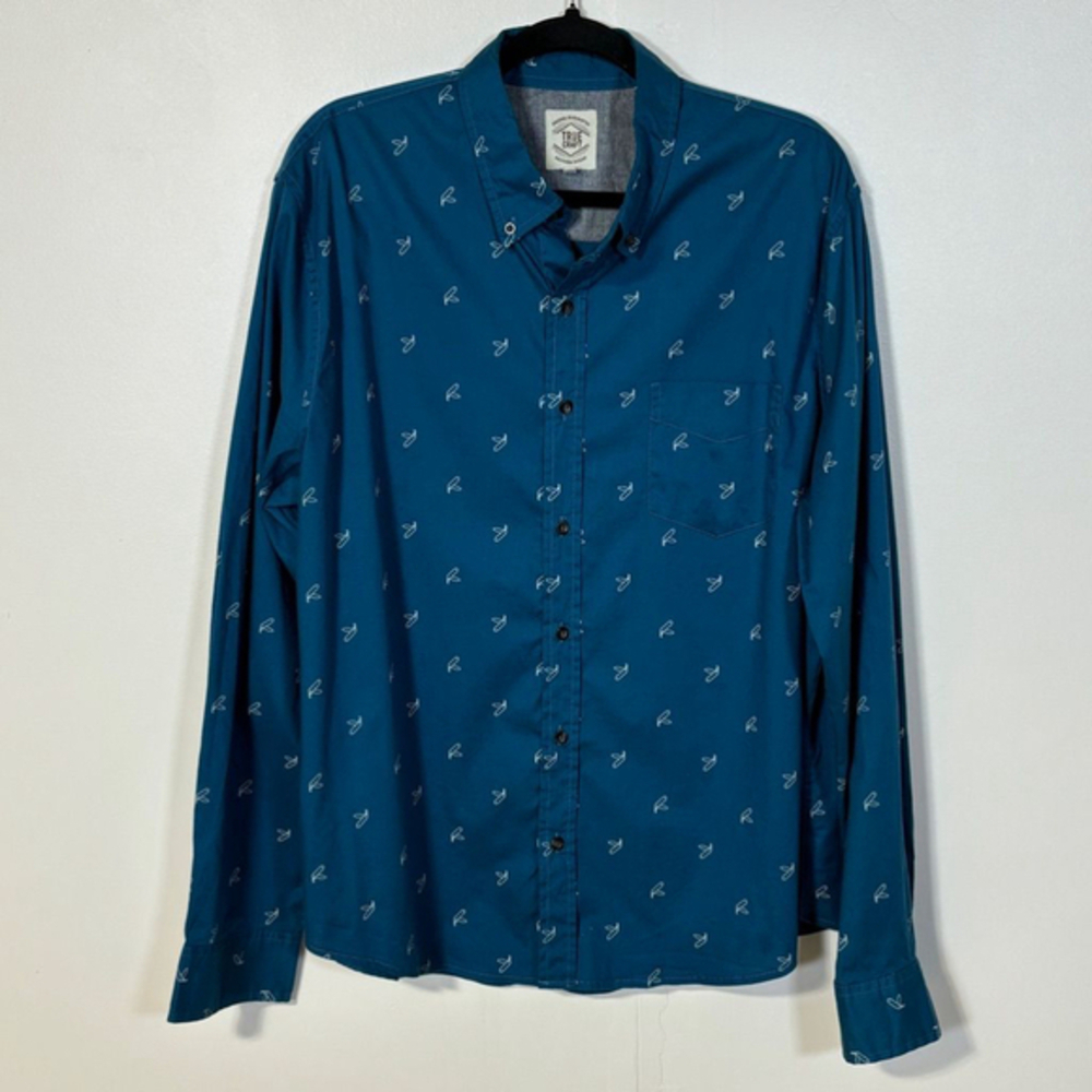True Craft Button Down Shirt Men’s XL Blue White Western Jackknife Print Pocket